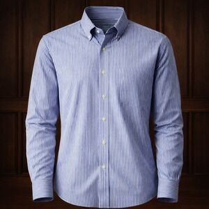 Lauren Ralph Lauren Mens Stripe Dress Shirt Slim Fit Blue White 16.5 34/35